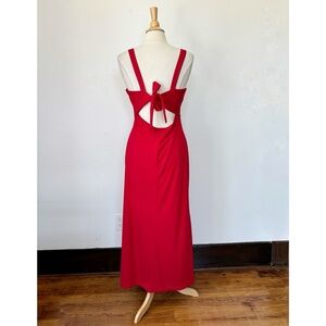 Vintage 90's Dawn Joy Solid Red Sleeveless Cut Out Bow Back Maxi Dress